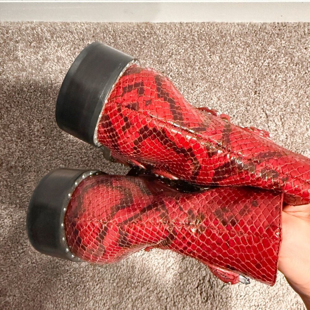 GIVENCHY Calfskin Red Python Embossed Studded Ankle Boots Womens 6.5 36.5 Straps - Picture 6 of 11